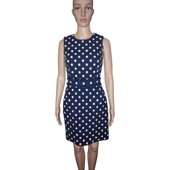 Crew women´s blue white polka dot cotton tweed sheath office
